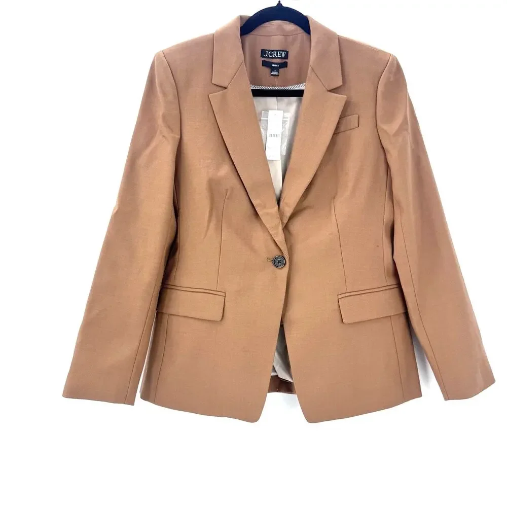 J. Crew Women's Helena Blazer in Wool-Blend Flannel Camel Brown Size 6 NWT